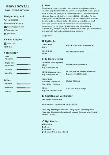 Yabancı Dil Öğretmeni Cv Örnekleri cv indir